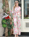 Multi floral print cotton blend short sleeves and trousers co-ords suits in pink
