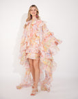 Heavy tiered ruffle oversized dress in pink floral print