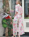 Multi floral print cotton blend short sleeves and trousers co-ords suits in pink
