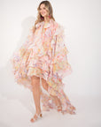 Heavy tiered ruffle oversized dress in pink floral print