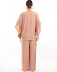 Cotton blend comfort stretch-jersey Lace up top and Relaxed-fit trousers in Pink