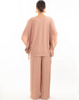 Cotton blend comfort stretch-jersey Lace up top and Relaxed-fit trousers in Pink
