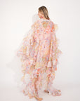 Heavy tiered ruffle oversized dress in pink floral print
