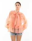 Organza shirt with multi-layer Bow Tie Up in front