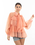 Organza shirt with multi-layer Bow Tie Up in front