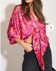 Multi color print shirt with ring tie up design in pink