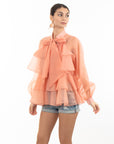 Organza shirt with multi-layer Bow Tie Up in front