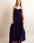 Pleated Bust & Sweetheart Neckline Maxi Dress (Purple)