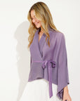 Full pleated Kimono sleeves cardigan top and tie dye print maxi skirt in purple
