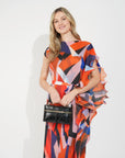 Aztec Print Pleated Dress in asymmetric sleeves design in Red