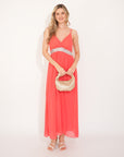 Strappy Chiffon Maxi Dress with Sequin waist detail and scarf (ROSE)