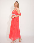 Strappy Chiffon Maxi Dress with Sequin waist detail and scarf (ROSE)