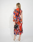 Aztec Print Pleated Dress in asymmetric sleeves design in Red