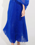 Pleated long dress with organza pleated cape sleeves in Royal Blue
