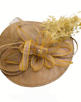 Statement Fascinator Hat With Feather Detail In Gold