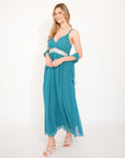 Strappy Chiffon Maxi Dress with Sequin waist detail and scarf (TURQ)