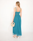 Strappy Chiffon Maxi Dress with Sequin waist detail and scarf (TURQ)