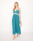 Strappy Chiffon Maxi Dress with Sequin waist detail and scarf (TURQ)
