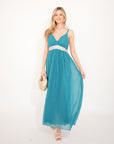 Strappy Chiffon Maxi Dress with Sequin waist detail and scarf (TURQ)