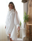 Ruffle Tie-Neck oversized midi Dress in White