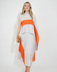 Full pleated Long sleeves vest top and skirts in orange grey color