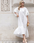 Oversized Puff Sleeves ruffle hem design Maxi dress
