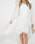 Floral Lace long blouseon sleeves design dress in white