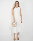Pearl Bead Pointelle knit bodycon midi dress in White