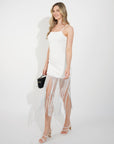 Long fringed tassel detail hem bodycon knit dress in White