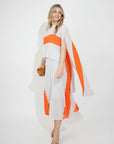 Full pleated Long sleeves vest top and skirts in orange grey color