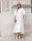 Oversized Puff Sleeves ruffle hem design Maxi dress