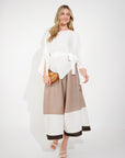 Full pleated Long sleeves top and trousers in white