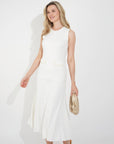 Pearl Bead Pointelle knit bodycon midi dress in White