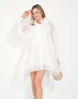 Ruffle Tie-Neck oversized midi Dress in White