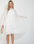 Floral Lace long blouseon sleeves design dress in white