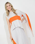 Full pleated Long sleeves vest top and skirts in orange grey color