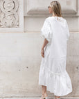 Oversized Puff Sleeves ruffle hem design Maxi dress