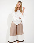 Full pleated Long sleeves top and trousers in white
