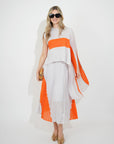 Full pleated Long sleeves vest top and skirts in orange grey color