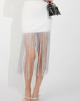 Long fringed tassel detail hem bodycon knit dress in White