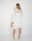 Floral Lace long blouseon sleeves design dress in white