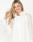 Ruffle Tie-Neck oversized midi Dress in White