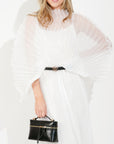 Pleated long dress with organza pleated cape sleeves in White