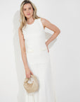 Pearl Bead Pointelle knit bodycon midi dress in White