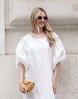 Oversized Puff Sleeves ruffle hem design Maxi dress