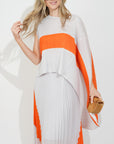 Full pleated Long sleeves vest top and skirts in orange grey color