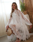 Floral Lace long blouseon sleeves design dress in white