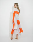 Full pleated Long sleeves vest top and skirts in orange grey color
