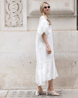 Oversized Puff Sleeves ruffle hem design Maxi dress