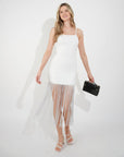 Long fringed tassel detail hem bodycon knit dress in White